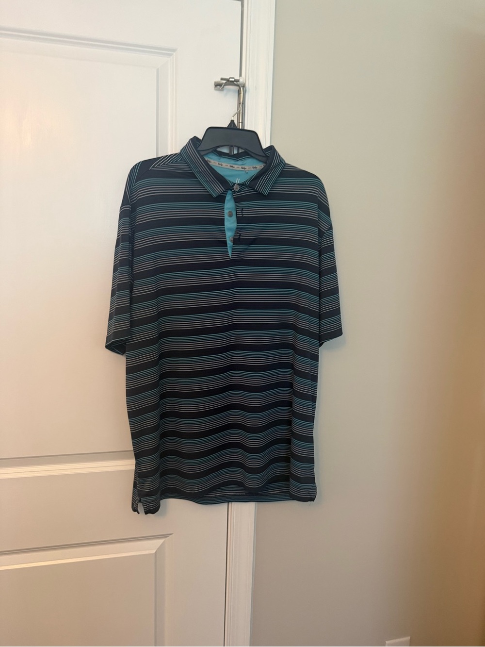 Walter Hagen Black and Teal Striped Polo